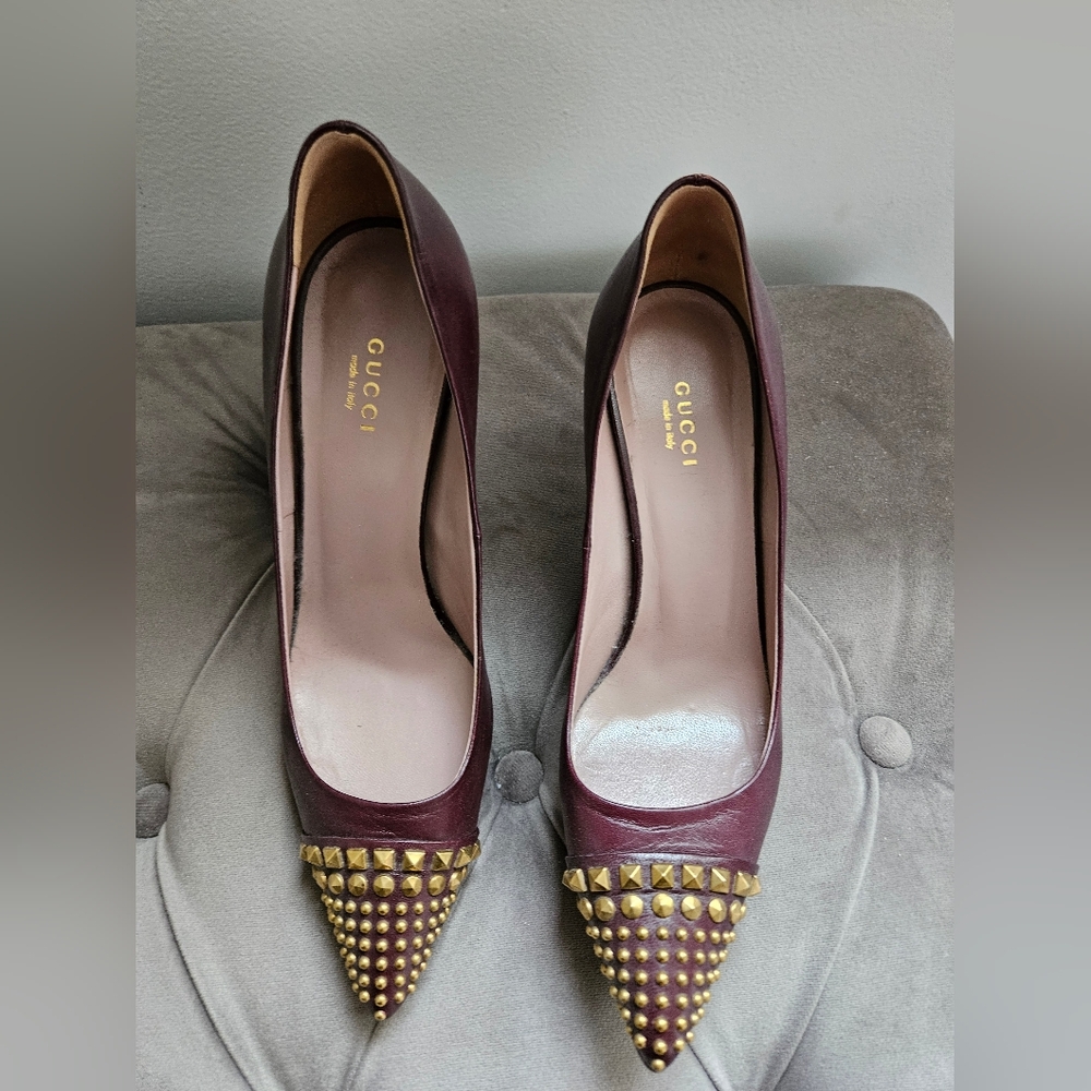 Gucci gold studded heels